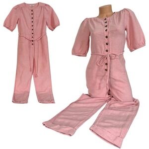 Madewell Women's Size XS Linen Blend Puff Short Sleeve Tassel Tie Jumpsuit Pants